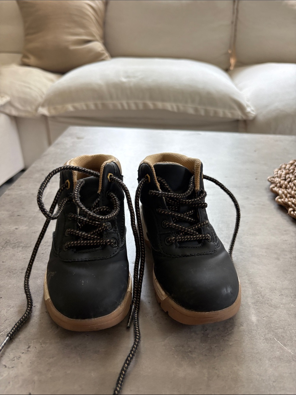 Kids Black and Tan Lace-Up Outdoor Boots